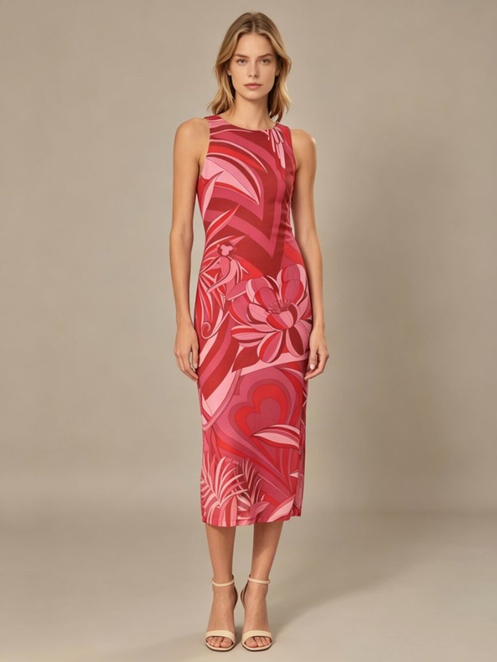 NWT Farm Rio Endless Summer Tulle Floral Flower Midi Dress Size L Pink Red
